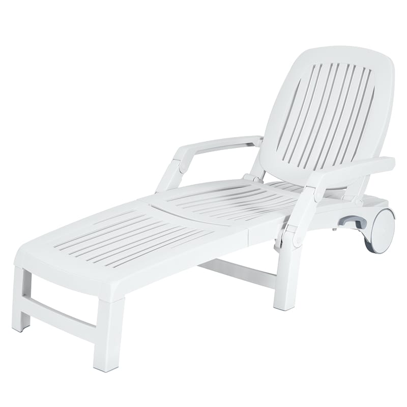 Outdoor Chaise Lounge Chair 6-Position Adjustable Patio Recliner with Wheels