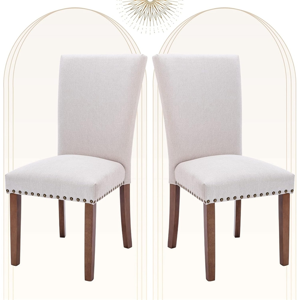 Upholstered Parsons Dining Chairs Set of 2/4  Fabric Dining Room Kitchen Side Chair with Nailhead Trim and Wood Legs