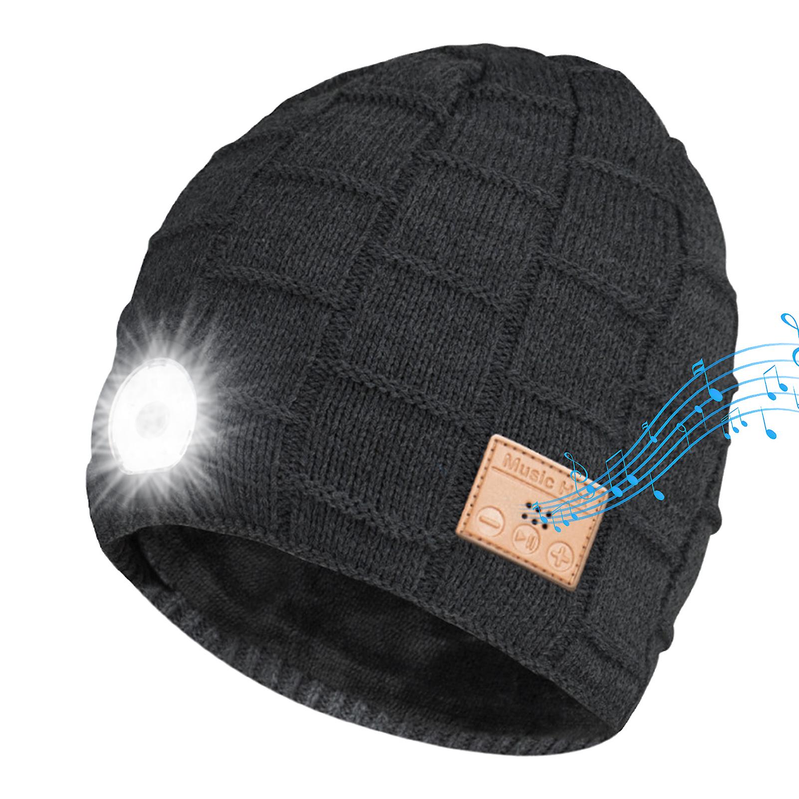 Wireless Bt Music Cap Led Illuminated Hat Men Women Warm Led Knitted Hat With 3 Light Modes For Camping Fishing Skiing Jogging Running Grey M2-l