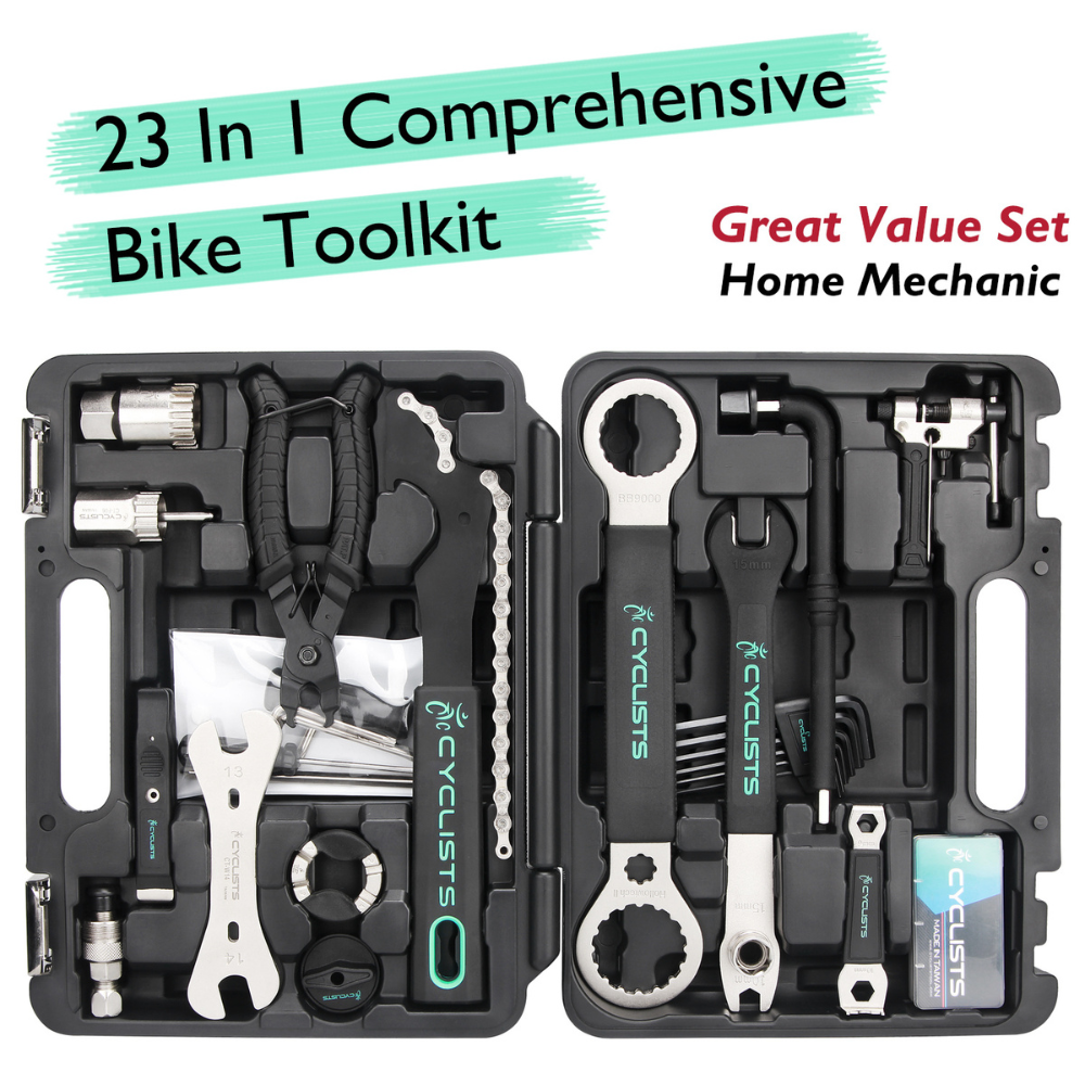 Cyclists 23 Piece Bike Bicycle Repair Tool Kit Maintenance Tool Set With Storage Case