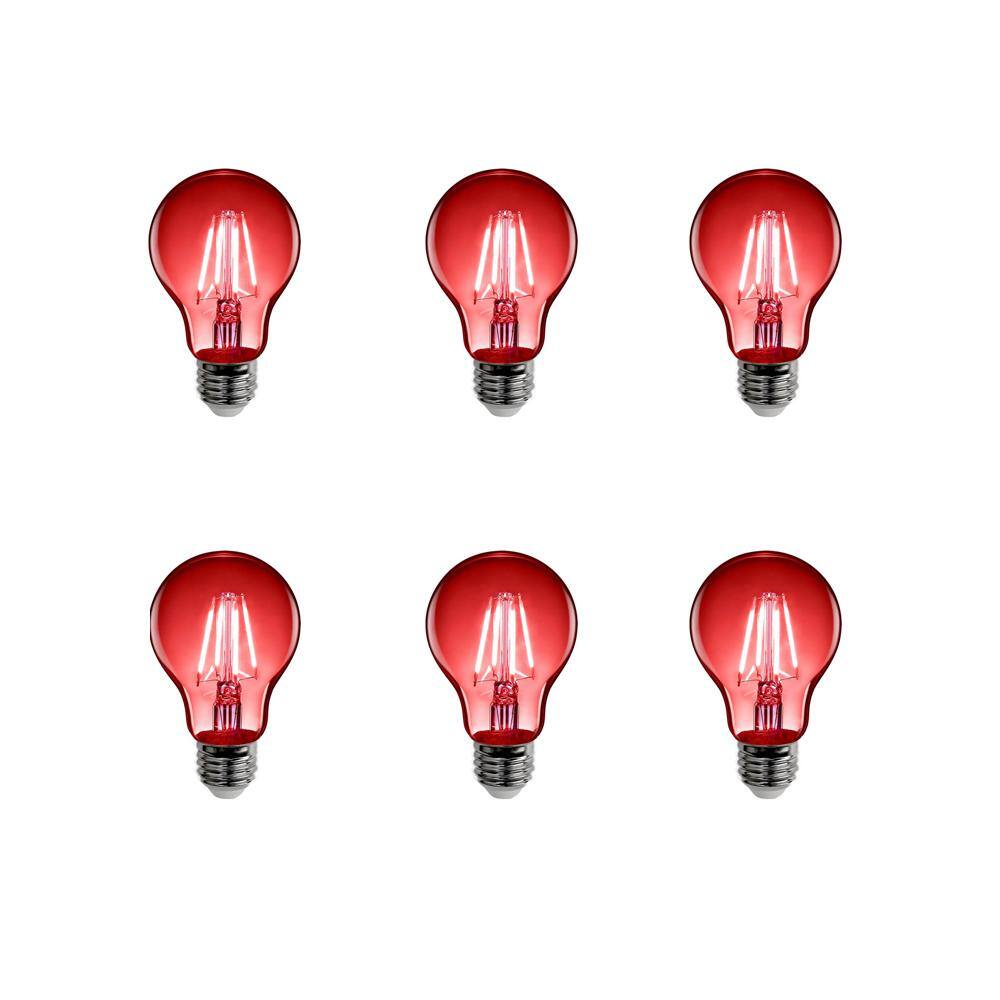 Feit Electric 25-Watt Equivalent A19 Medium E26 Base Dimmable Filament LED Light Bulb Red Colored Clear Glass (6-Pack) A19TRLED6