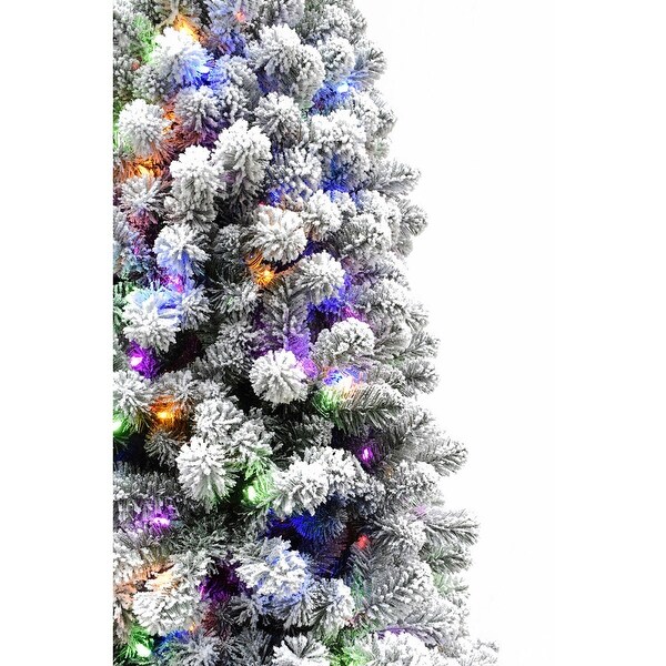 Fraser Hill Farm 12Ft. Flocked Alaskan Pine Christmas Tree with MultiColor LED String Lighting