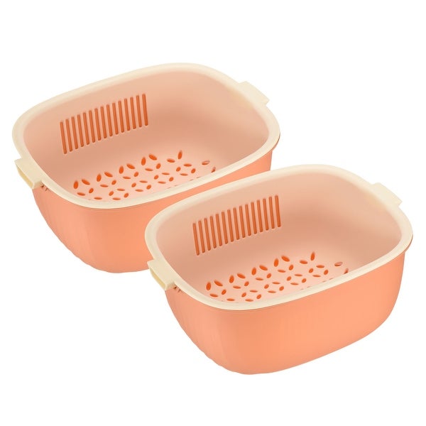 2PCS Kitchen Food Strainer Bowl Plastic Double Layered Drain Basket - 22.7 x 18 x 9.5 cm