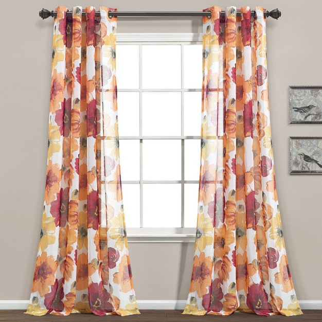 Sheer Leah Curtain Panels Red orange Lush D cor