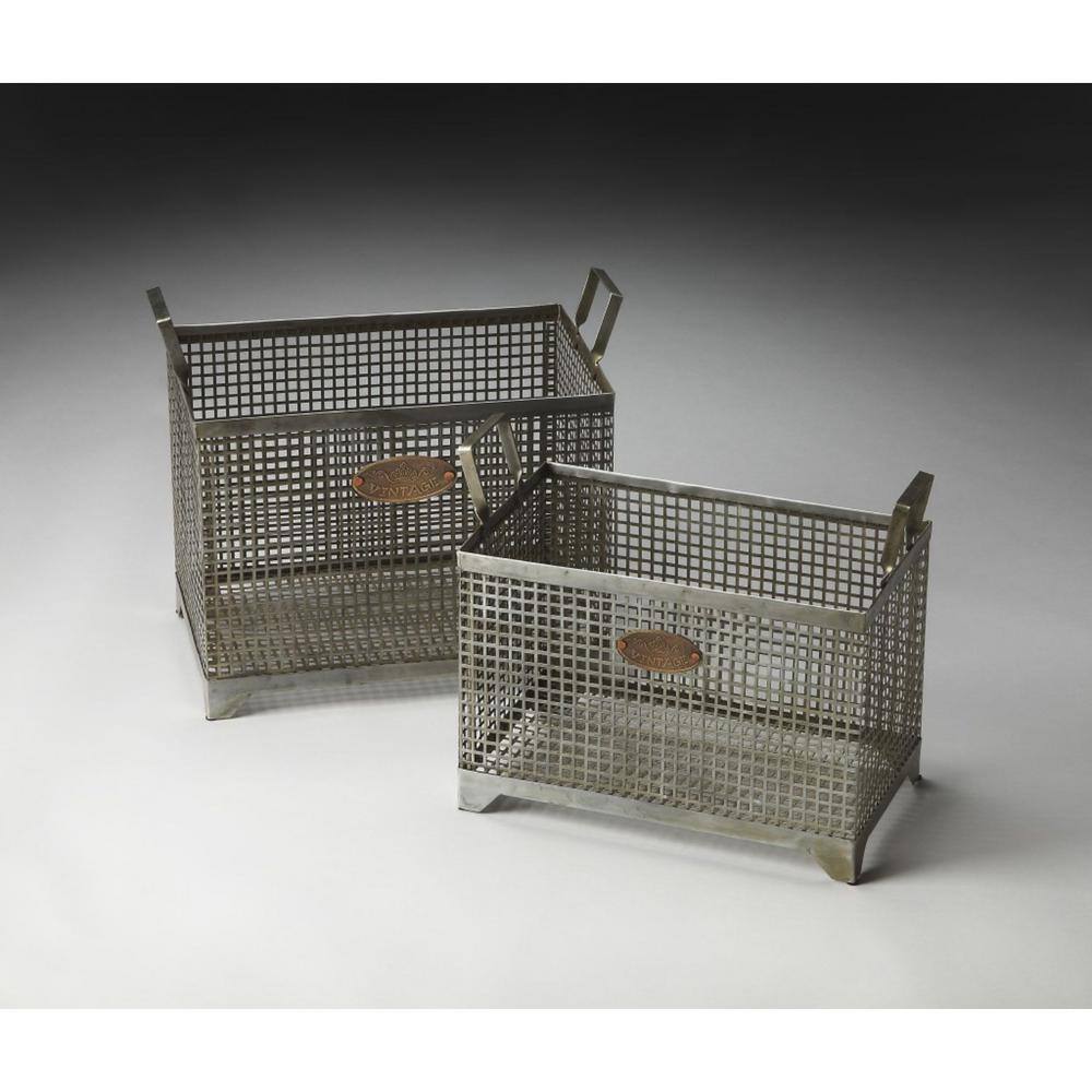 HomeRoots 11 in. H x 16.5 in. W x 14 in. D Gray Steel Cube Storage Bin 2 -Pack 2000389455