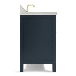 ARIEL Cambridge 49 in. W x 22 in. D Vanity in Midnight Blue with Marble Vanity Top in Carrara White with White Basin A049SCWRVOMNB