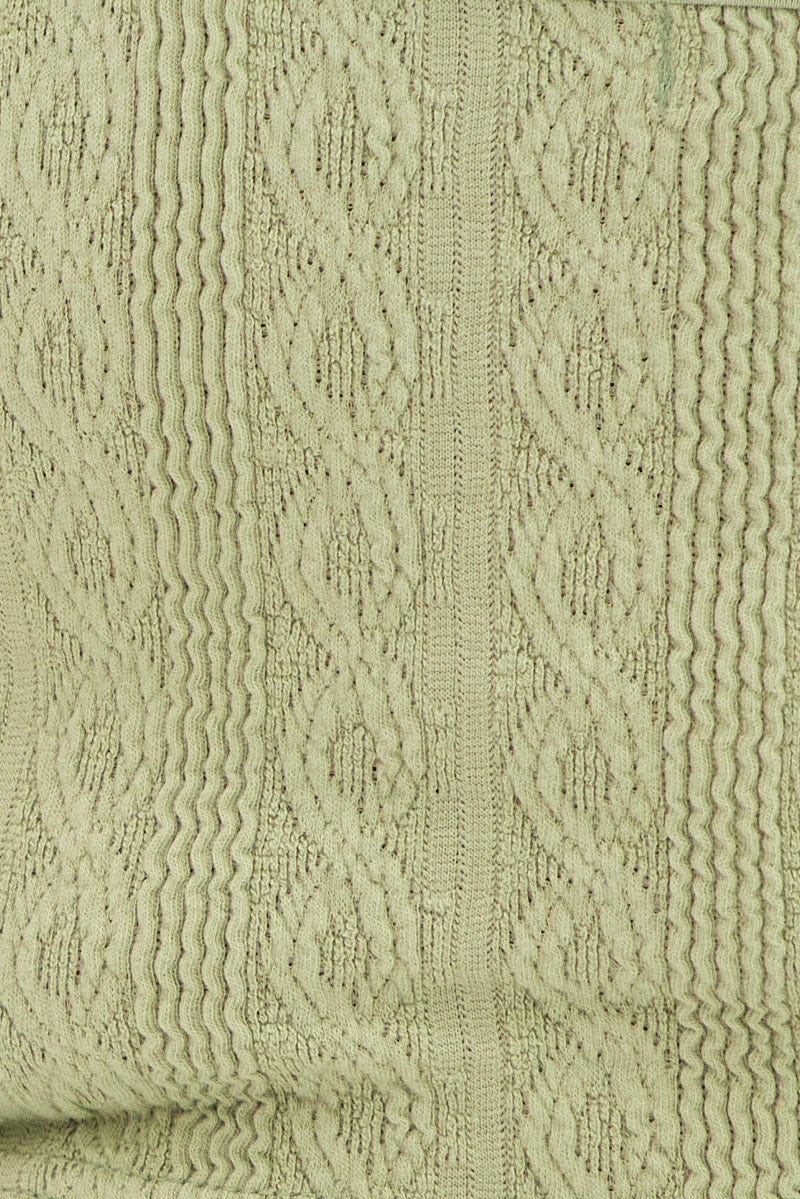Green Crop Top Shoestring Strap Textured Jersey