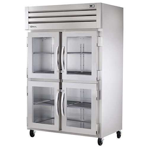 True STR2RPT-4HG-2G Spec Series Pass-Thru Refrigerator - Four Front Half Glass/Two Rear Glass Door， 48 Cu. Ft.， Hinged Right， Right