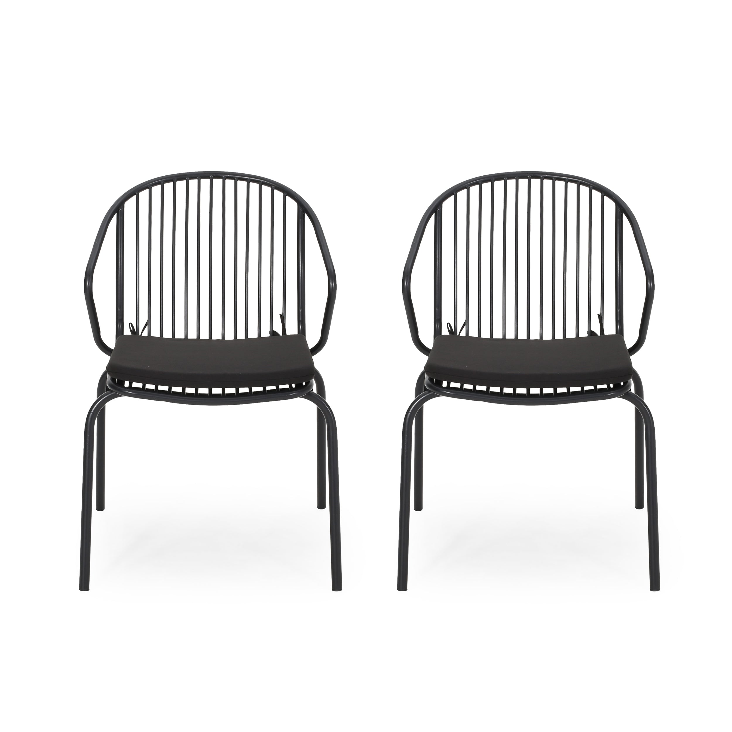 Emily Outdoor Modern Iron Club Chair with Cushion (Set of 2)