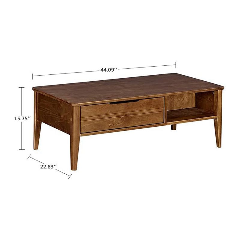 MUSEHOMEINC Mid Century Modern Rectangular Coffee Table with Drawer， Honey Brown