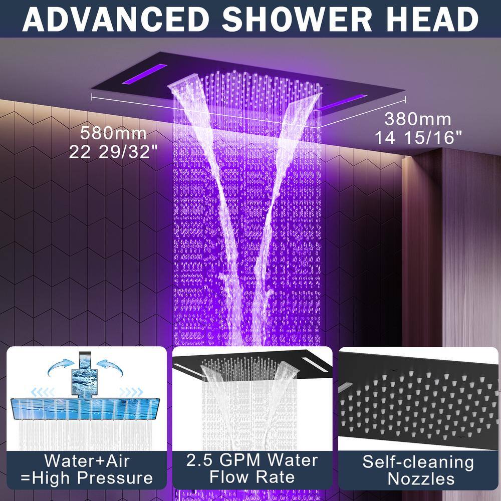 CRANACH Thermostatic 7-Spray Dual Shower Head Ceiling Mount and Handheld Shower Head 2.5 GPM in Matte Black SRSFS-1024-BK