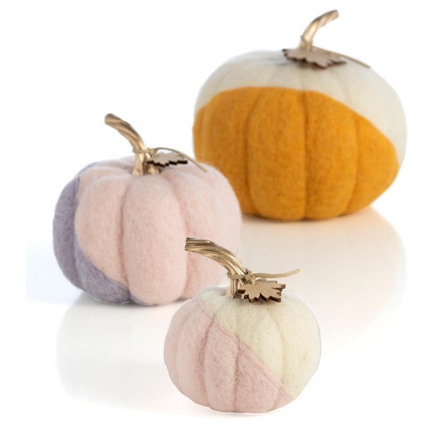 Shiraleah Set Of 3 Assorted Felt Mulicolor Decorative Pumpkins