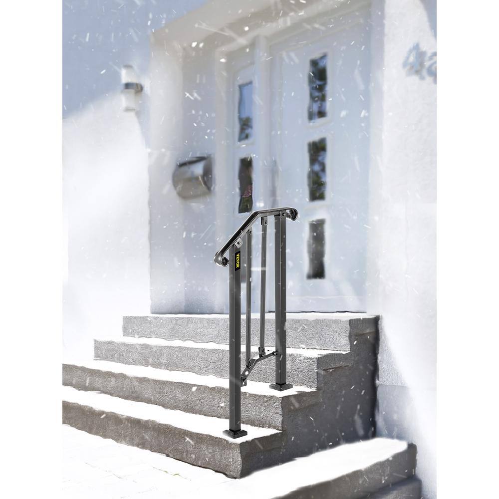 VEVOR 1 ft. Handrails for Outdoor Steps Fit 1 or 2 Steps Outdoor Stair Railing Wrought Iron Handrail with baluster Black LTFS1H2BHSTL00001V0