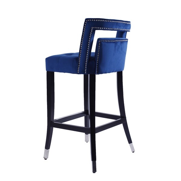 Suede Velvet Barstool with nailheads ， Dining Room Chair with Birch Wood Leg for Dining Room Living Room