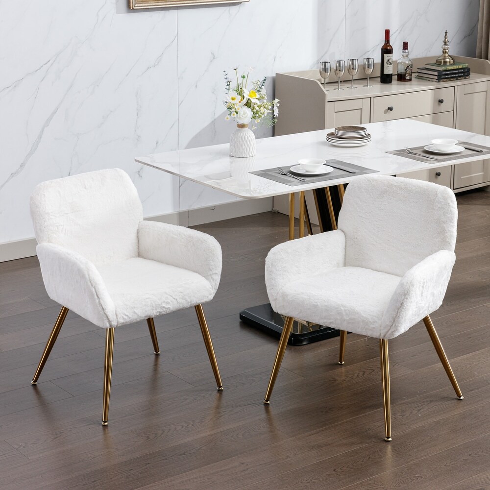 Modern Dining Armchair White Set of 2 Gold Legs Ins Living Room Cafe