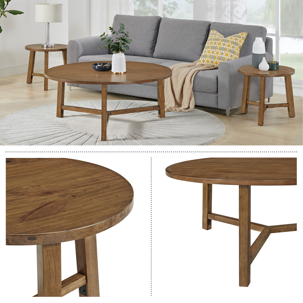 Alaterre Newbury Coffee and End Tables Set  Pecan   Modern   Living Room Furniture Sets   by Trademark Global  Houzz