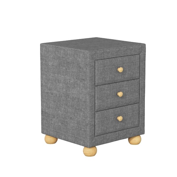 Upholstered Storage Nightstand with 3 Drawers and Natural Wood Knobs - - 36389189