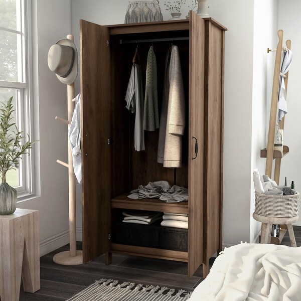 DH BASIC Rustic Double-door Wardrobe Closet with Shelves by Denhour - - 33896150