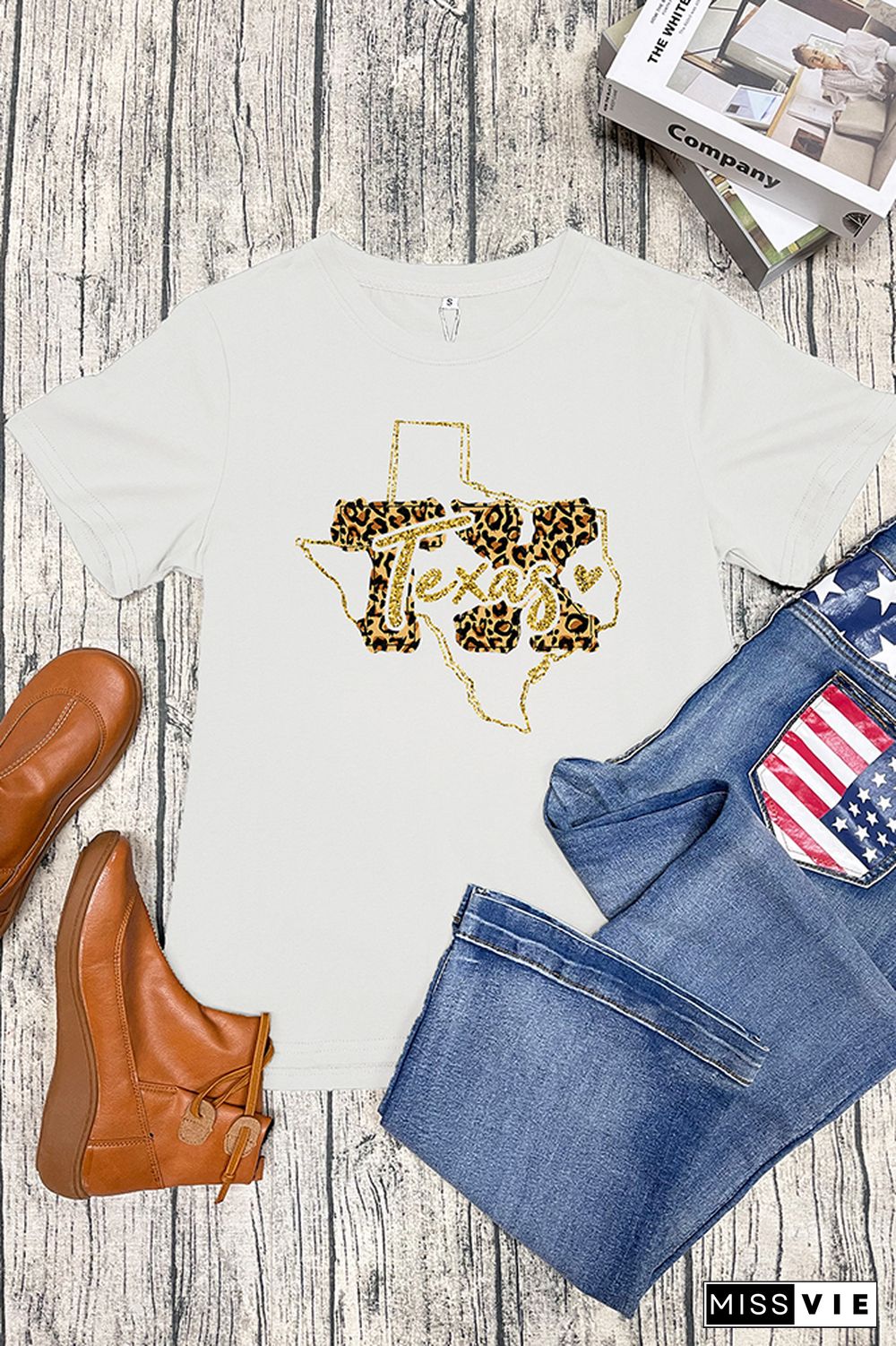 Texas Leopard Print Short Sleeve Graphic Tee Wholesale