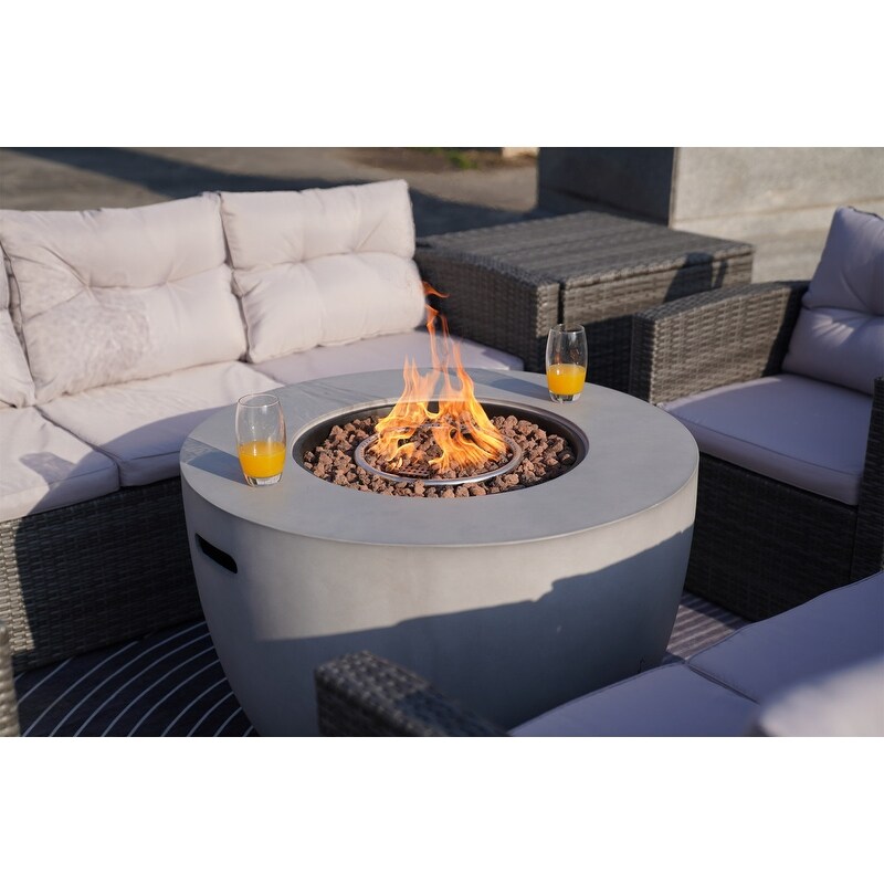 7 Piece Outdoor Wicker Conversation Sofa Set with Fire Pit