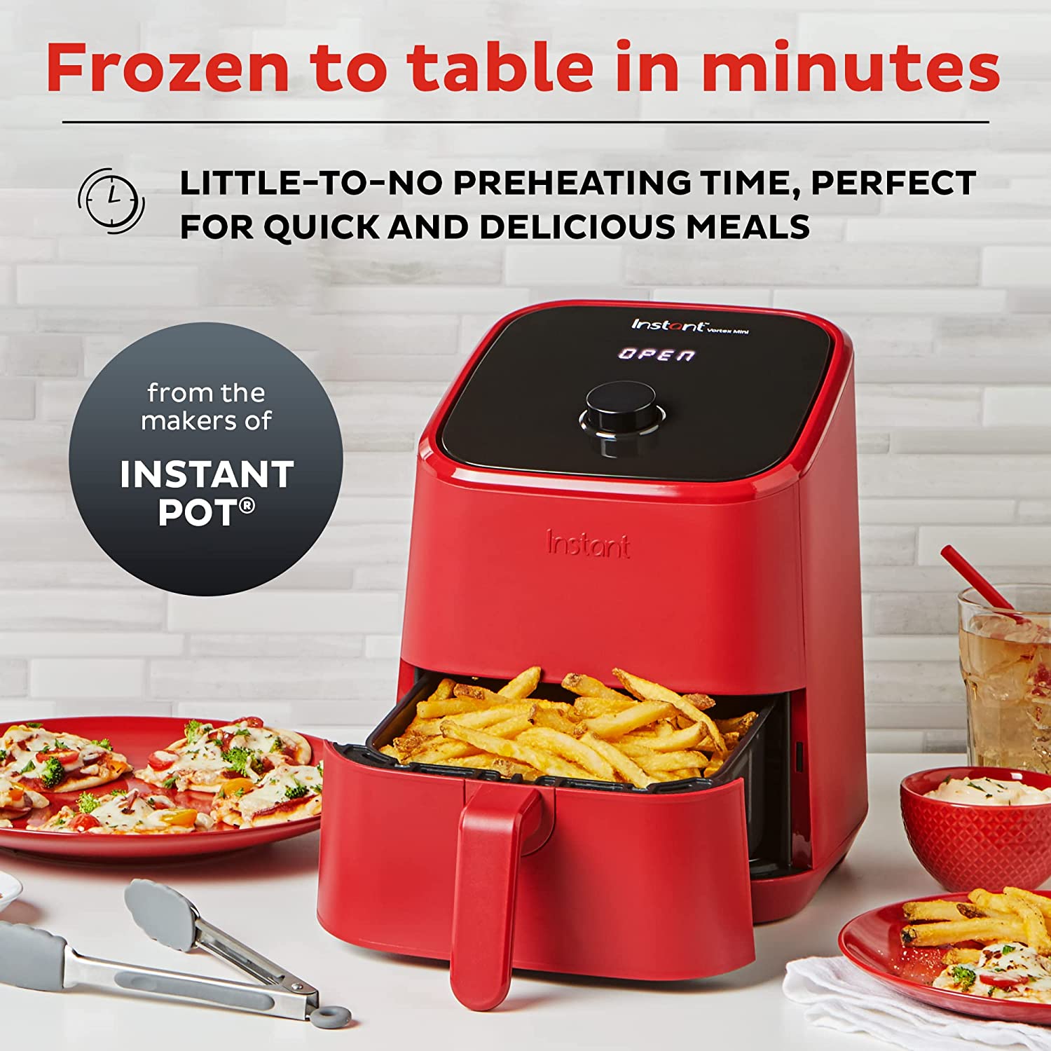 Instant Vortex 4-in-1， 2-QT Mini Air Fryer Oven Combo， From the Makers of Instant Pot with Customizable Smart Cooking Programs， Nonstick and Dishwasher-Safe Basket， App with over 100 Recipes， Red