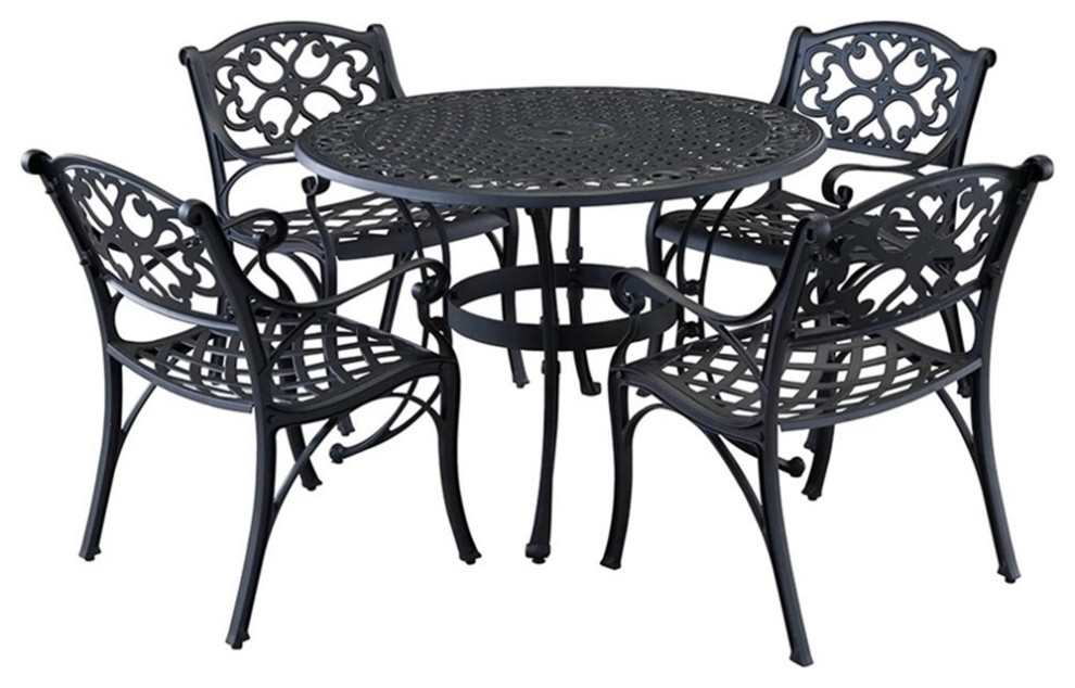 Homestyles Sanibel Aluminum 5 Piece Outdoor Dining Set in Black   Mediterranean   Outdoor Dining Sets   by Homesquare  Houzz