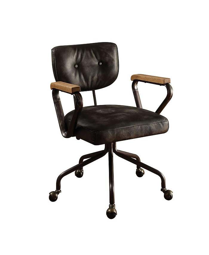 Simplie Fun Hallie Office Chair in Vintage like Black Top Grain Leather