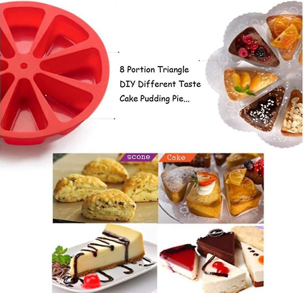 Baking Molds Triangle 8 Cavity Silicone Cake Mold Soap Mould Pizza Slices Scone Baking Pan(1pc， Red)