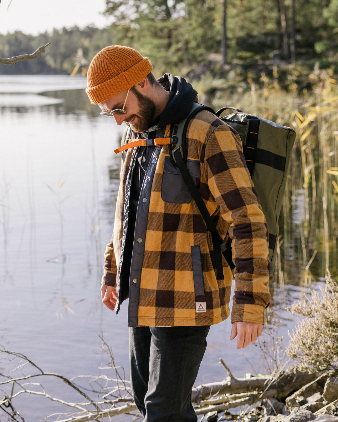 Firelight Sherpa Lined Overshirt - Golden Brown Check