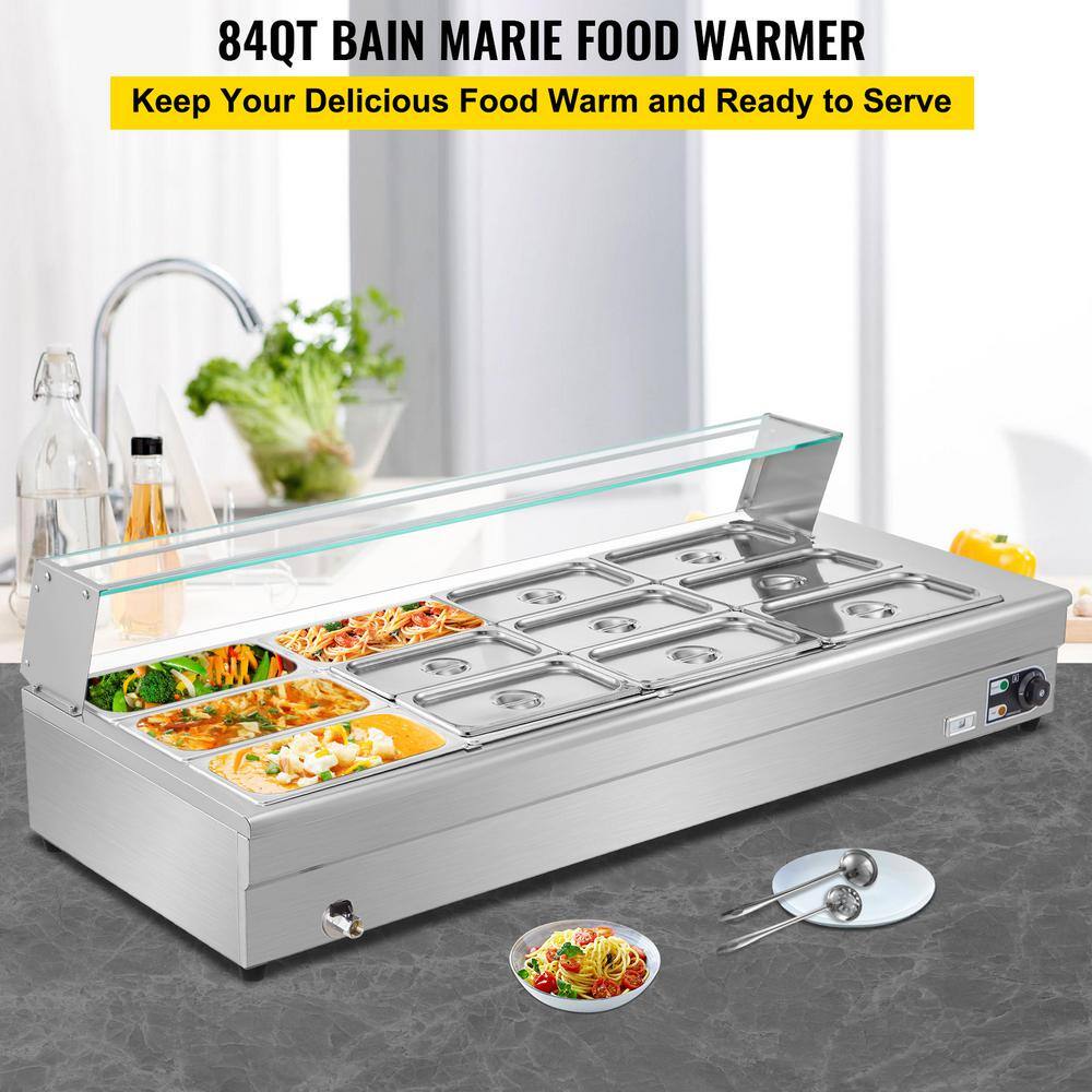 VEVOR Electric Countertop Food Warmer 84 Qt. 12 Pan x 13 GN Commercial Food Steam Table 6 in. Deep 1500-Watt BLZBWTC12P1300001V1