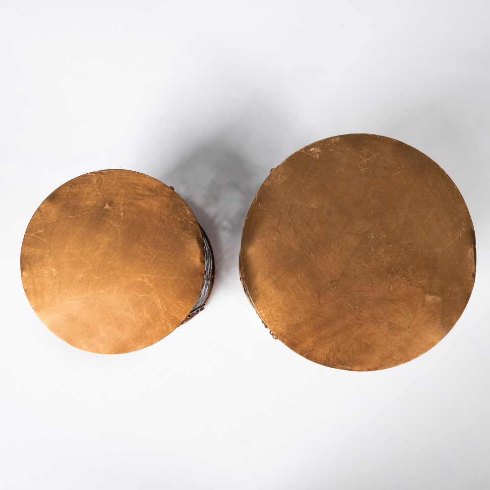 Mercana Rudebekia Set of 2 Gold Round Metal Accent Tables 50118   Mediterranean   Coffee Table Sets   by Mercana  Houzz