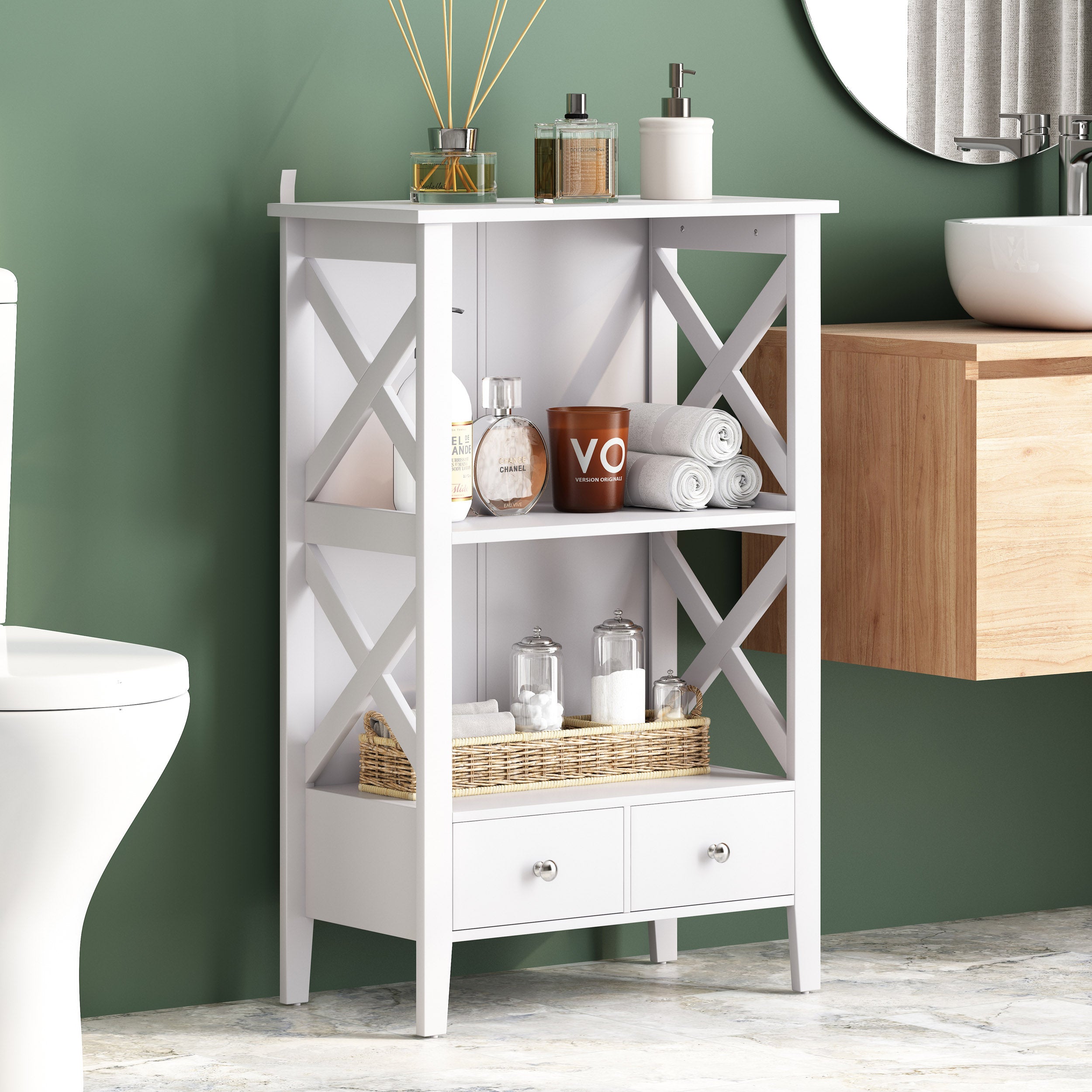 Lewis Modern Bathroom Floor Storage Rack with Drawers