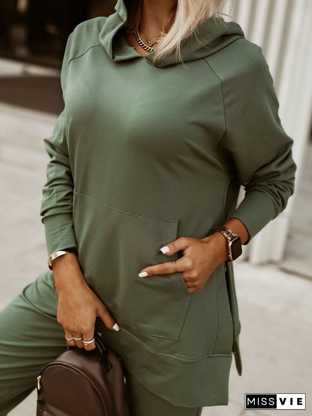 Casual Hoodie Plain Loose Side Slit Plus Size Sweatshirts