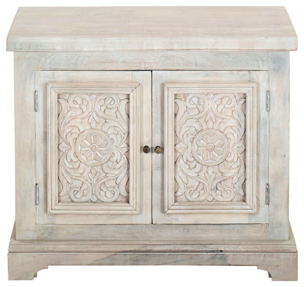 42 quotDistressed Antique White Farmhouse Hand Carved Accent Cabinet   French Country   Accent Chests And Cabinets   by Sideboards and Things  Houzz