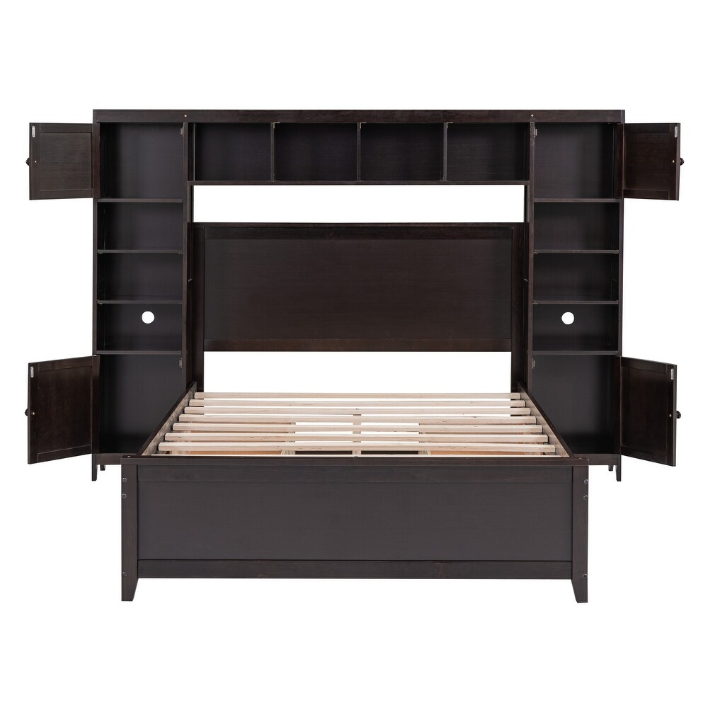 Full Wooden Bed With  in One Cabinet  Shelf   4 Drawers  Espresso