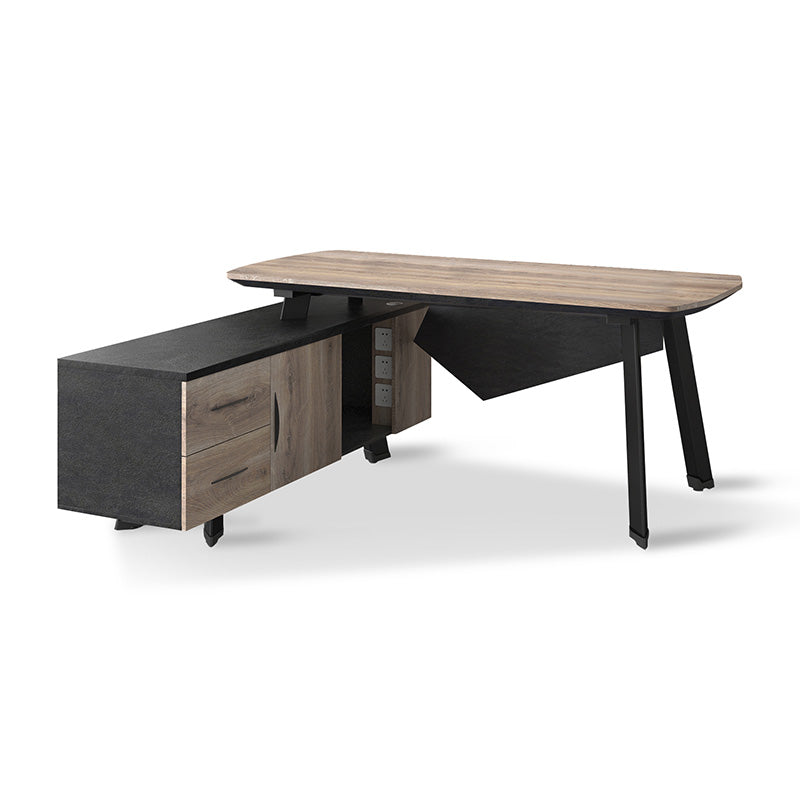 ARTO Executive Office Desk with Reversible Return 1.8M - 2.0M - Warm Oak & Black