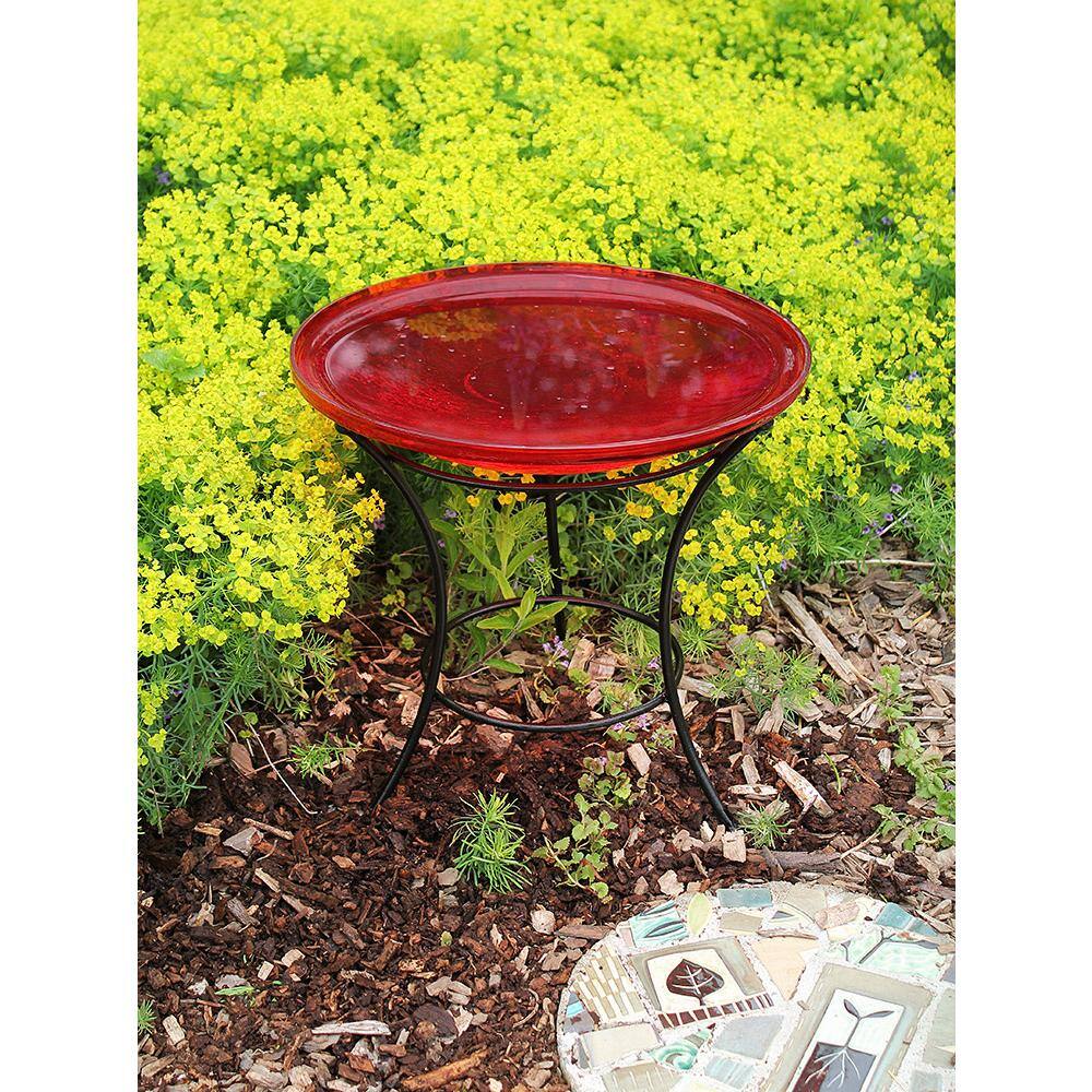 Achla Designs 14 in. Dia Red Reflective Crackle Glass Birdbath Bowl CGB-14R