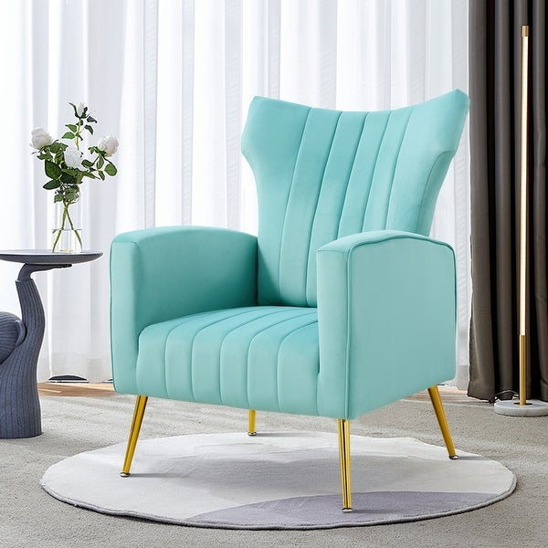 Modern Velvet Accent Chair with Arms， Wingback Reading Chair， Comfy Upholstered Single Leisure Sofa for Living Room Bedroom