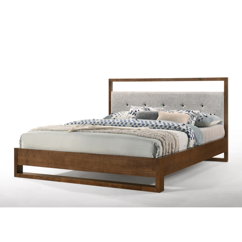 Modrest Falcor Modern Grey Fabric Walnut Bed