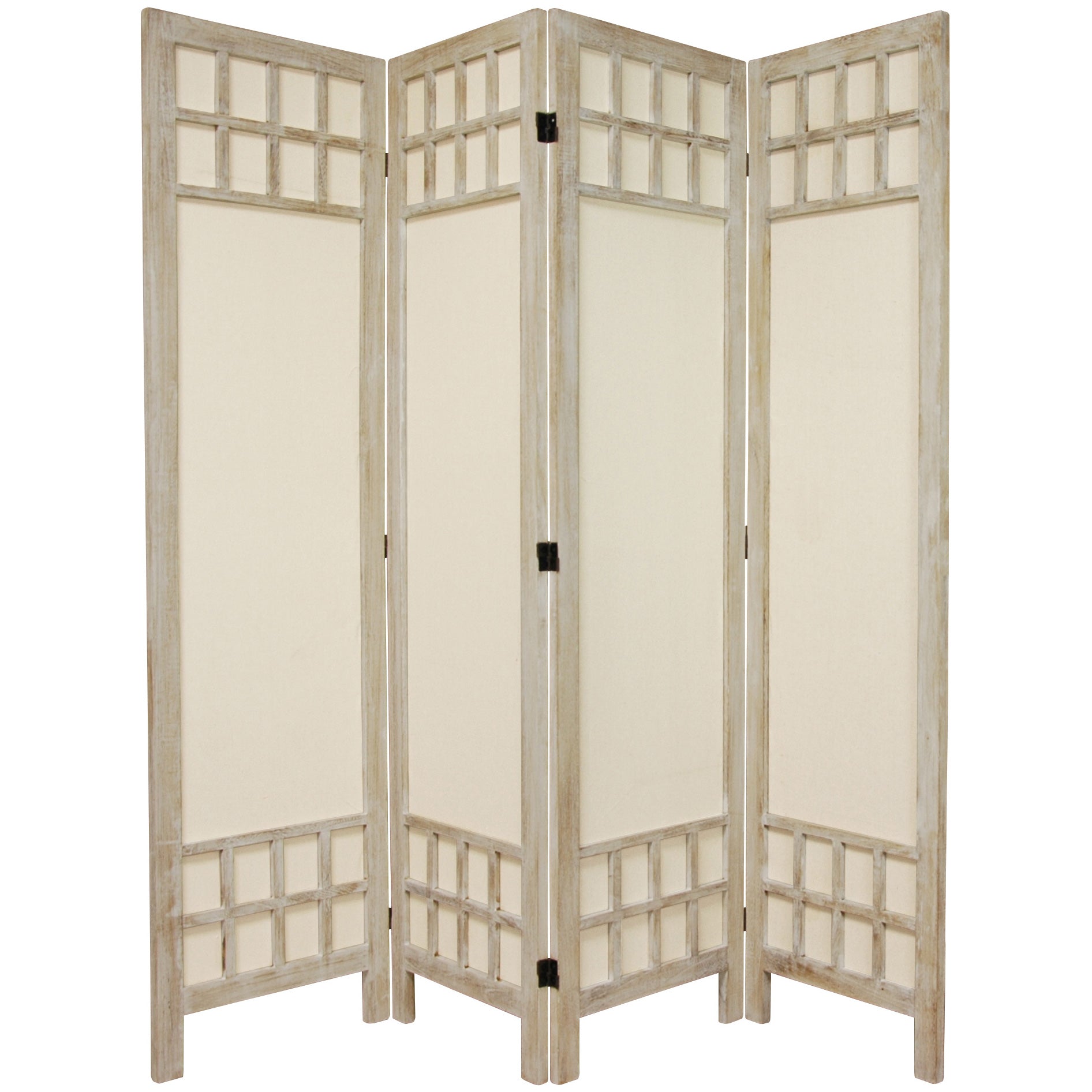 Oriental Furniture 5 1/2 ft. Tall Window Pane Fabric Room Divider, burnt white, 4 panel