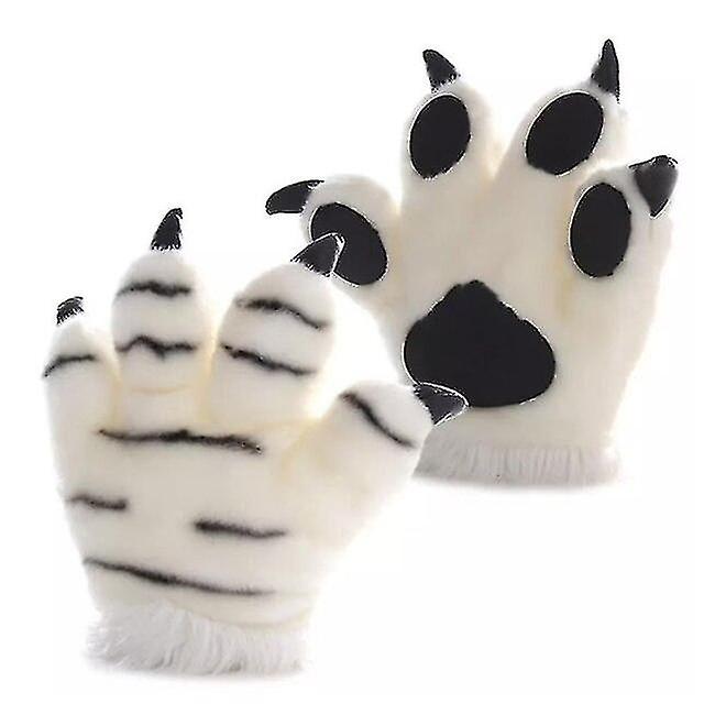 Simulation Tiger Paw Plush Gloves Striped Fluffy Animal Stuffed Toys Padded Hand Warmer Cosplay Costume Mitten