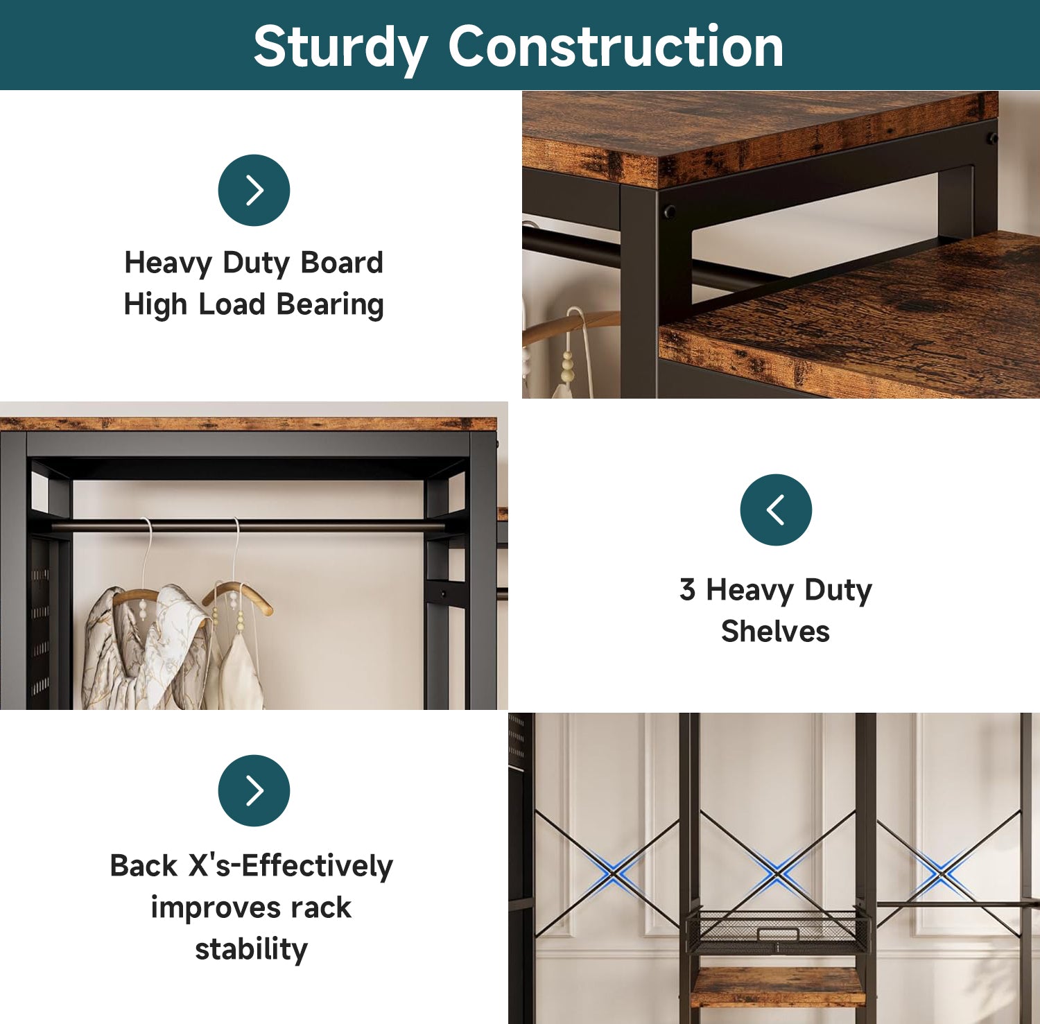 Clothes Rack Garment Rack with Hanging Rods, Shelves, and Storage Drawer