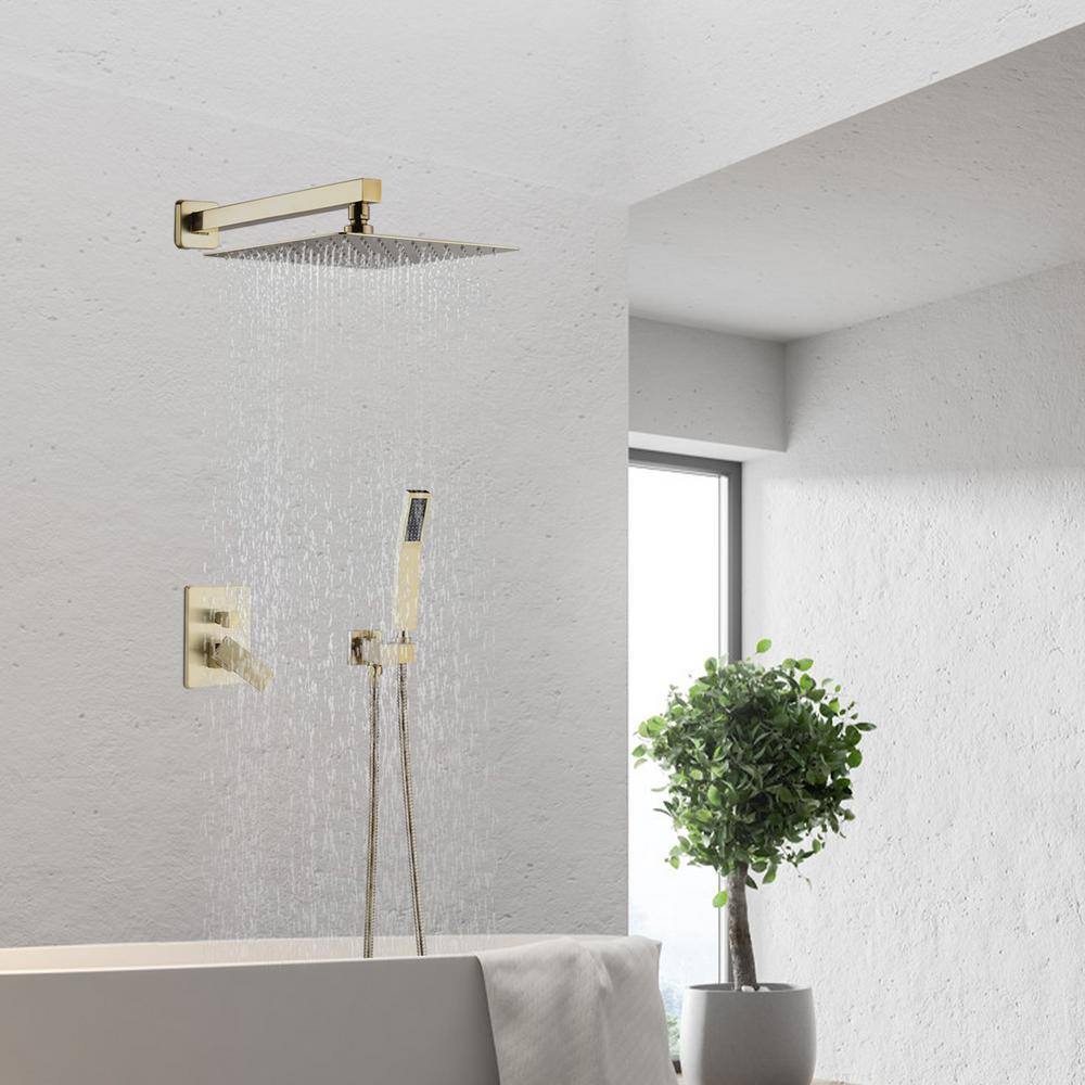 YASINU 1-Spray Wall Bar Shower Kit with Hand Shower in Brushed Gold YN803.0124BG