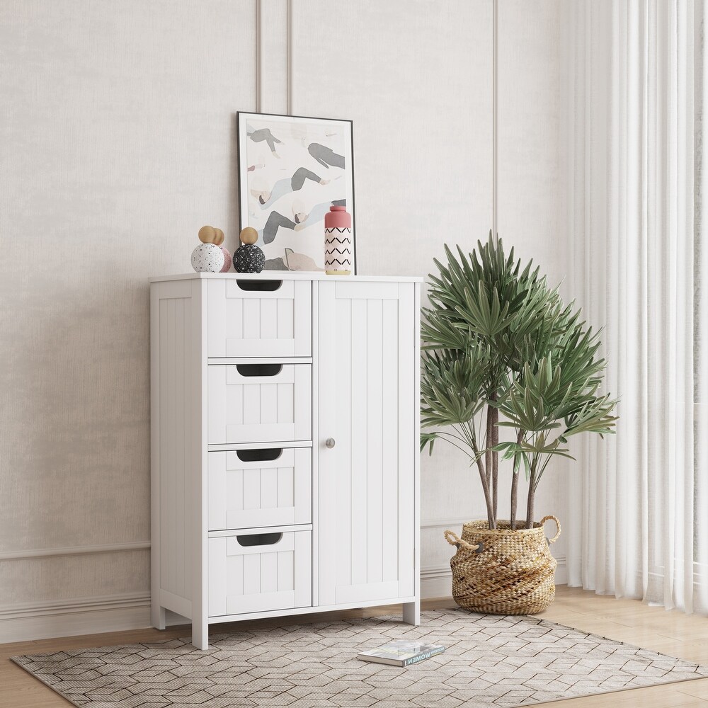 Bathroom Storage Cabinet Floor Cabinet with Adjustable Shelf  Drawers