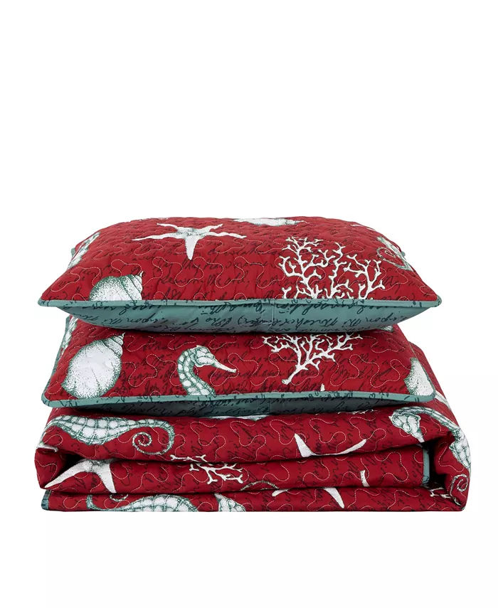 Videri Home Festive Seahorse Reversible 3-Piece Quilt Set Collection