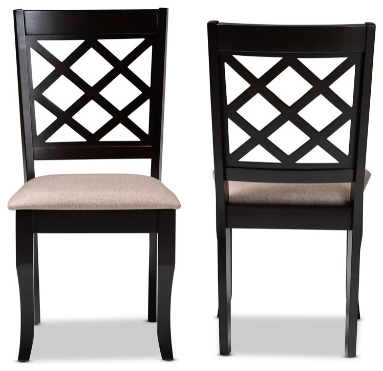 Baxton Studio Verner Sand Fabric Dark Brown Finished 2 Piece Dining Chair Set   Transitional   Dining Chairs   by GwG Outlet  Houzz