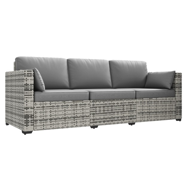 Outsunny Wicker Patio Couch Pe Rattan 3 seat Sofa Outdoor Furniture With Deep Seating Cushions Steel Frame Gray