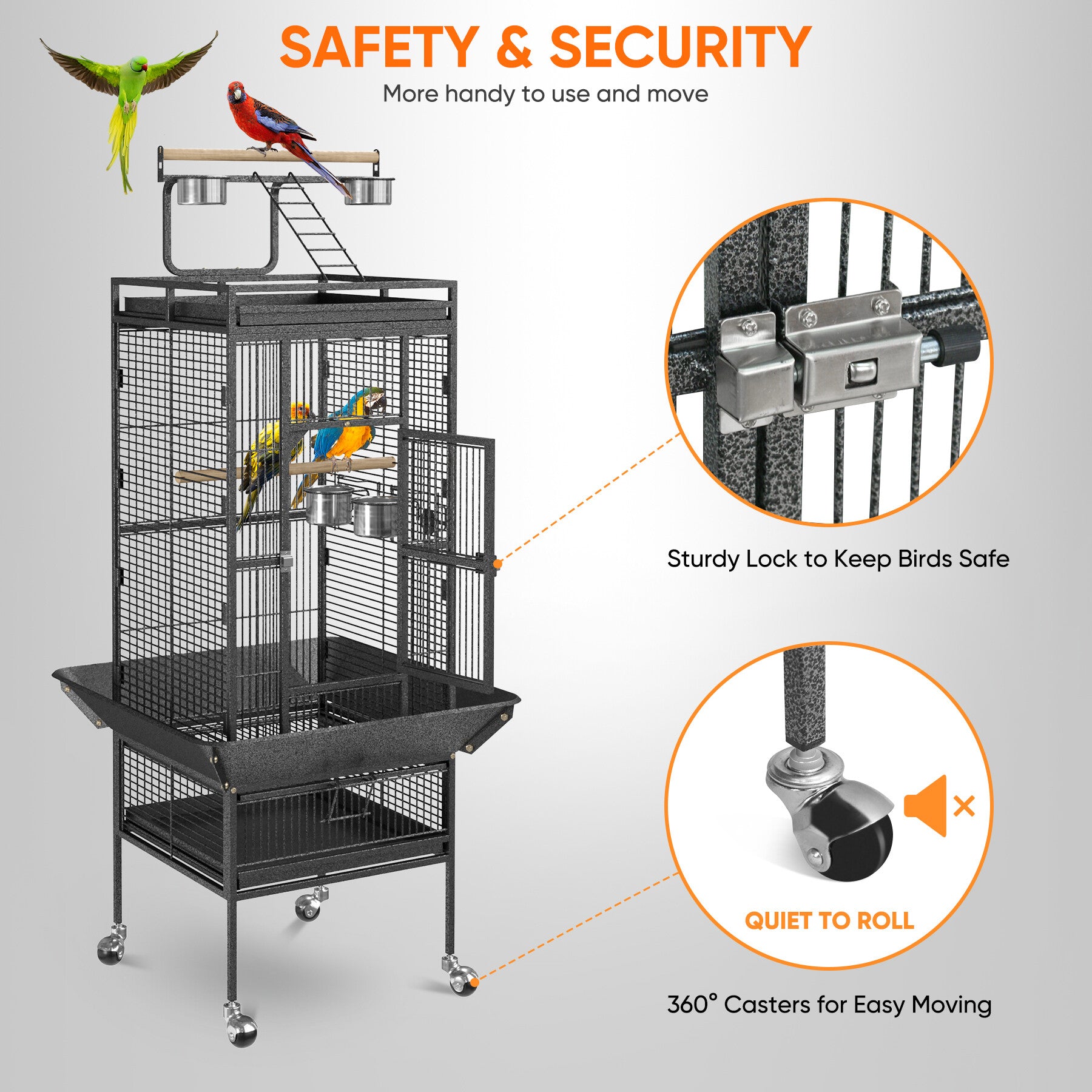 HomGarden 61/68-inch 2in1 Large Bird Cage Play Top W/Rolling Stand for Medium Parrot Bird