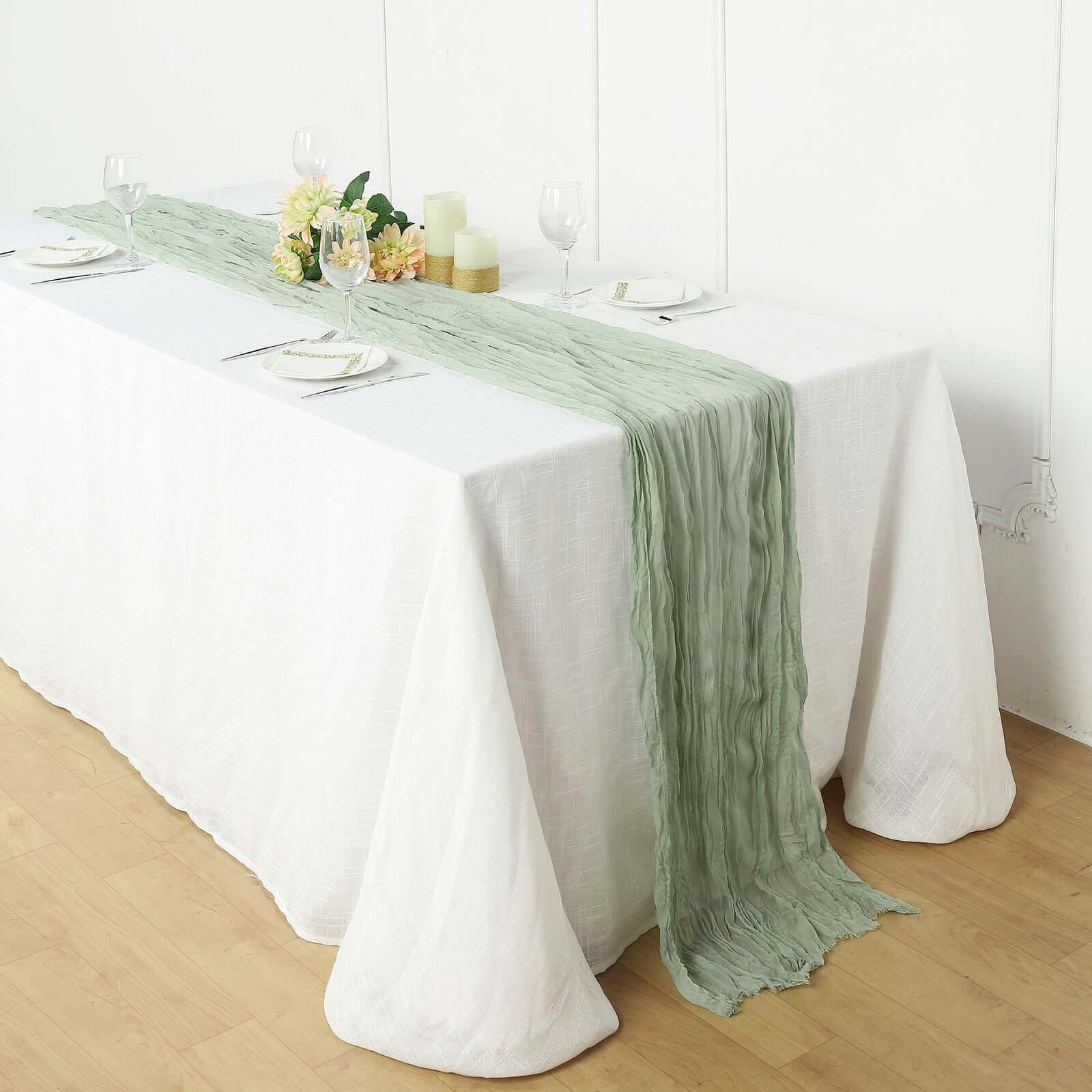 Sage Green Gauze Cheesecloth Boho Table Runner 10ft