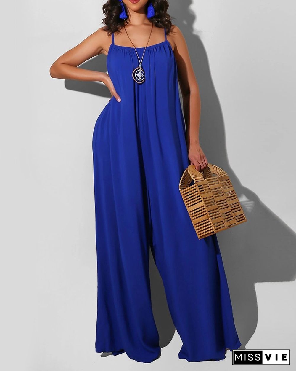 Spaghetti Strap Square Neck Plain Jumpsuit